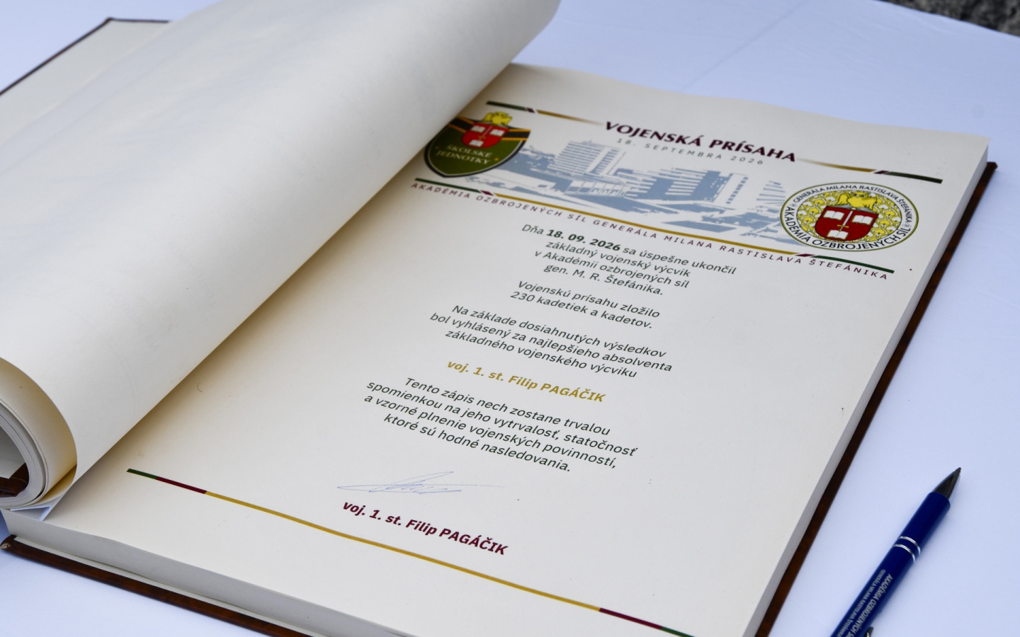 Vojenská prísaha kadetov 1. ročníka- Háj, 18. 09. 2026