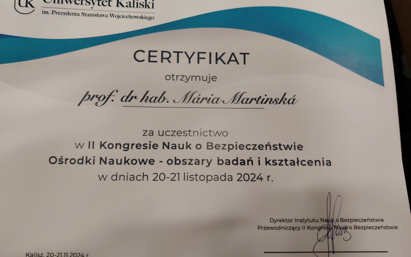 Účasť na II. medzinárodnom kongrese o bezpečnostných vedách v poľskom meste Kalisz